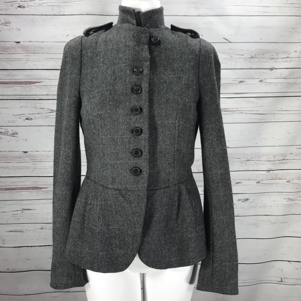 Zara Sz S Wool Blend Boucle Fitted Blazer Jacket